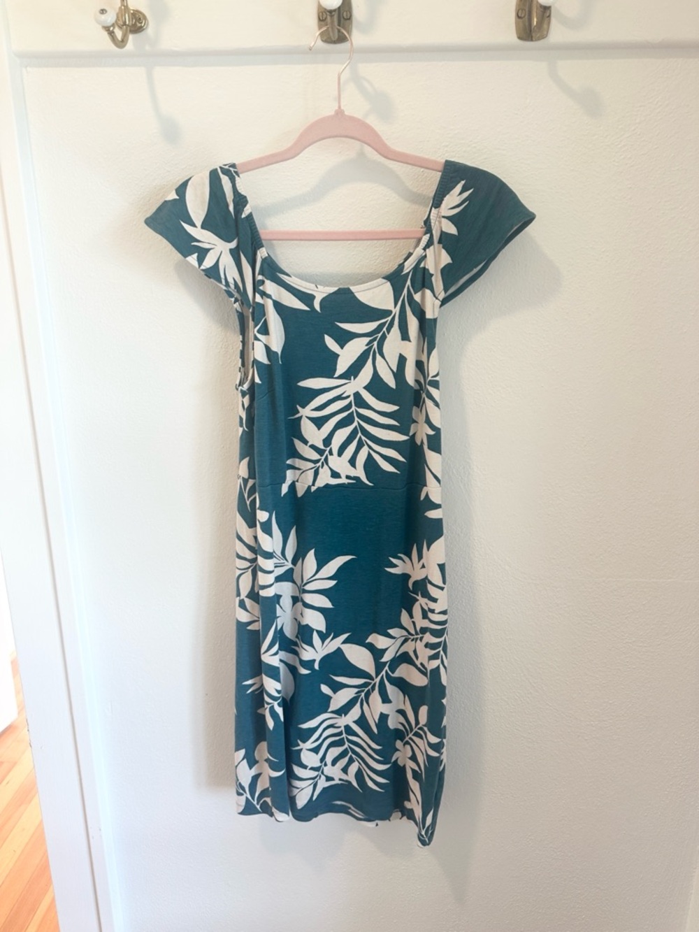 Old Navy Teal and White Botanical Midi Dress